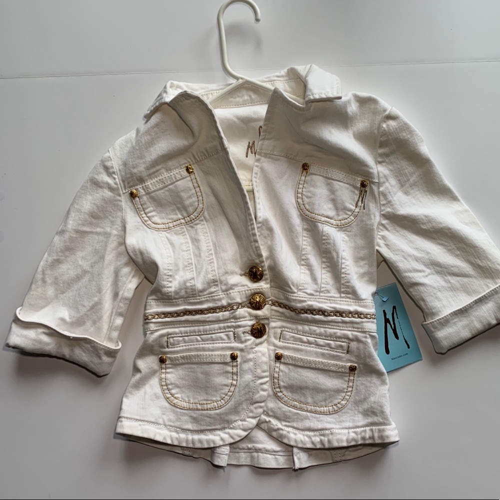 New Marciano White XS Denim Jacket Gold Accents